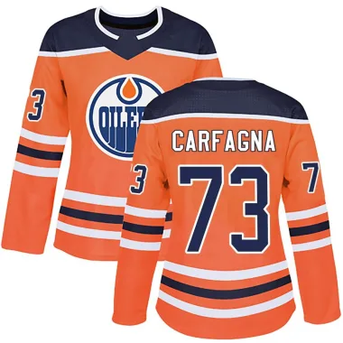 Authentic Damien Carfagna Orange Edmonton Oilers r Home Jersey - Women's