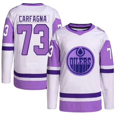Authentic Damien Carfagna White/Purple Edmonton Oilers Hockey Fights Cancer Primegreen Jersey - Youth