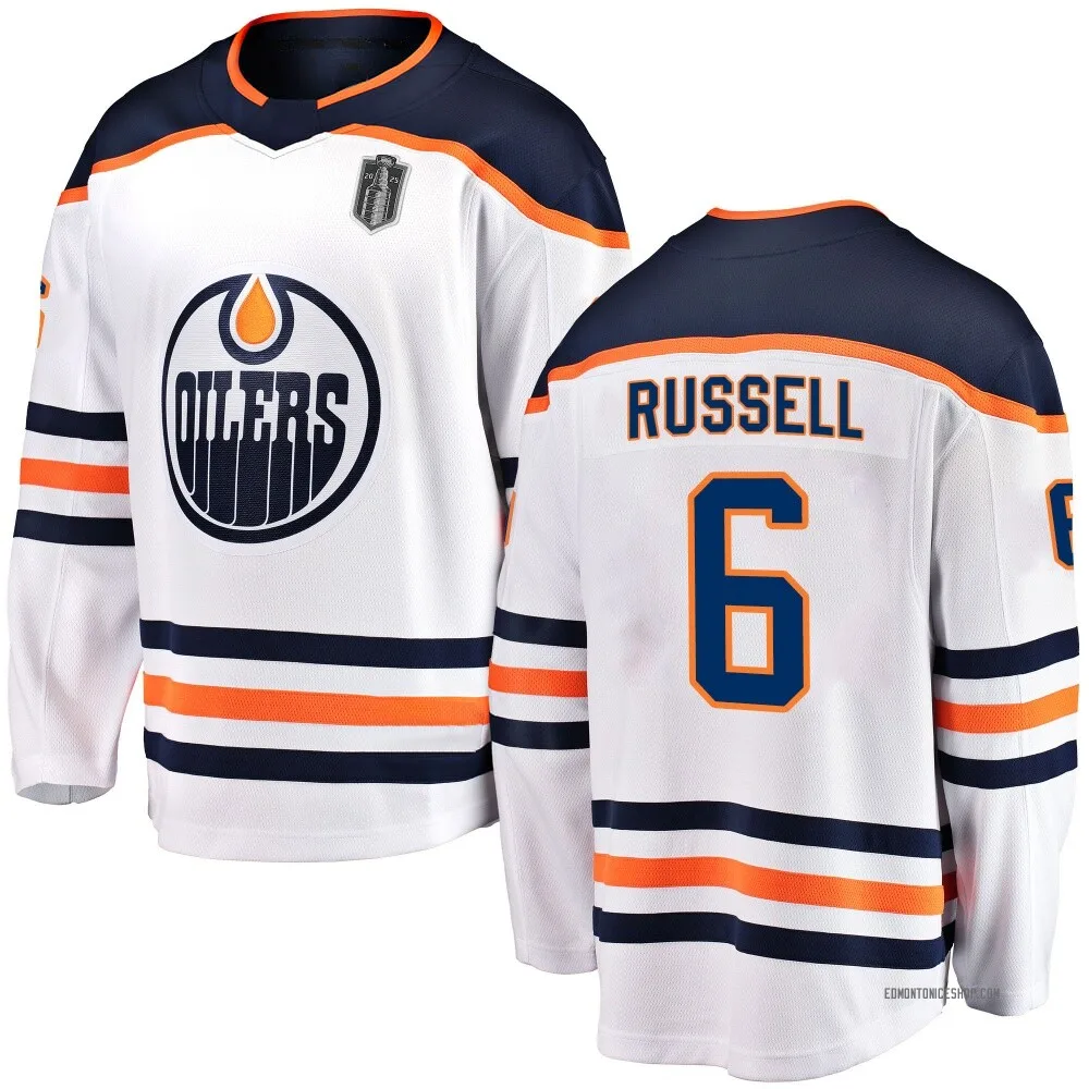 Breakaway Kris Russell White Edmonton Oilers Away 2025 Stanley Cup Final Jersey - Youth